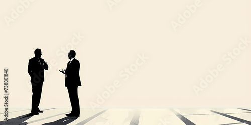 silhouette of business men standing on beige background