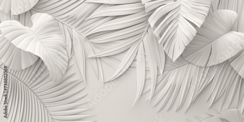 palm leaves wallpaper in white, with the effect of a hand drawing