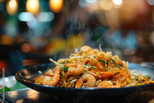 Pad Thai , Thai style noodles , Pad Thai on the table, copy space © amankris99
