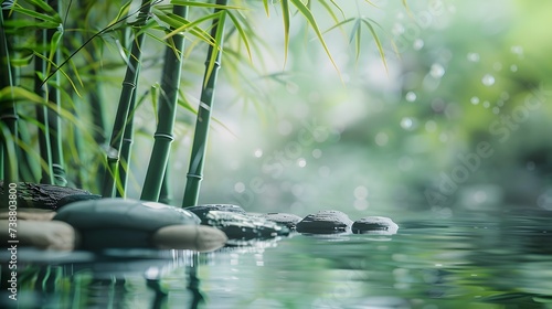 States of mind  meditation  feng shui  relaxation  nature  zen concept. Bamboo  rocks and water  