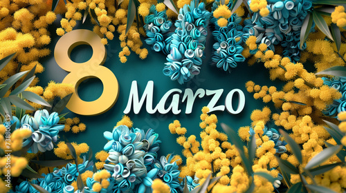 Celebrating March 8th in Style..A bright and floral image with mimosa flowers, ideal for communicating your wishes for Women's Day. The clean design offers enough space for personalized messages.