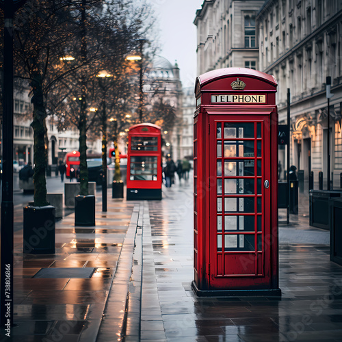 A vintage telephone booth on a city street. © Cao