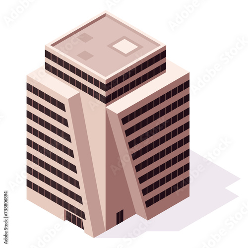 Isometric offices or business center icon. Town apartment building city map creation. Architectural 3d illustration. Infographic element. City house composition