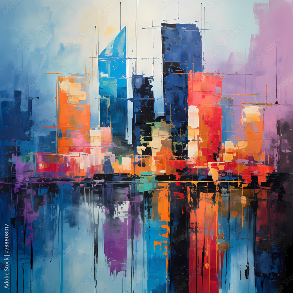 Abstract painting of a city skyline