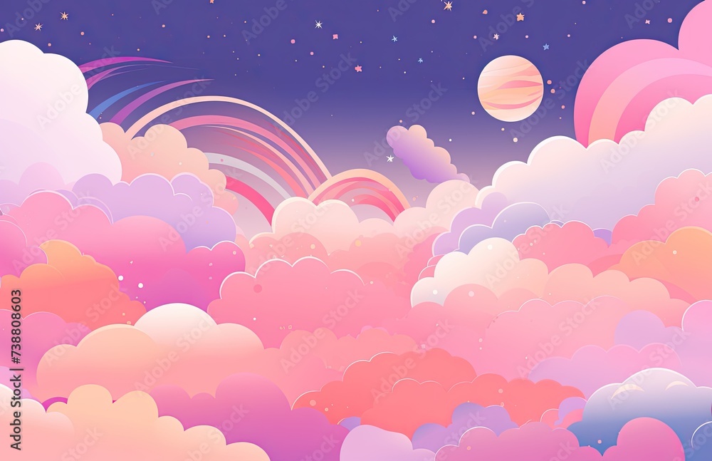 A background of clouds and stars that was designed using a pastel color scheme