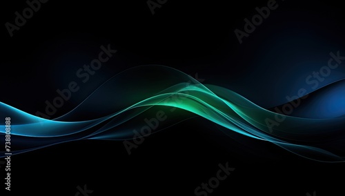 A black background design with blue and green wave elements