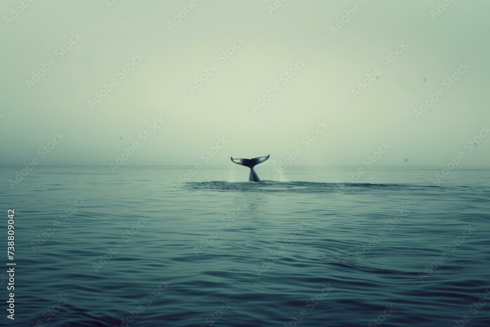Naklejka premium Whale Tail Emerging from Ocean, Nature Wildlife Concept