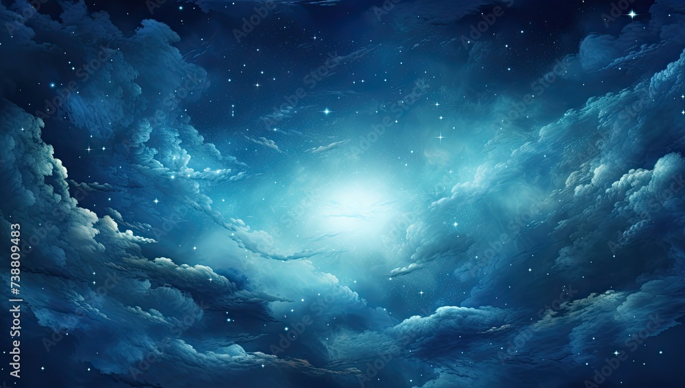 A blue space with many stars and clouds