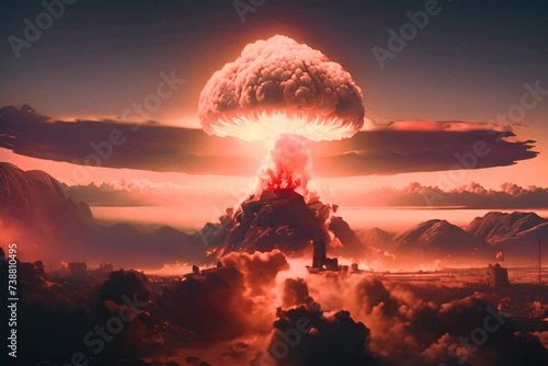 Nuclear mushroom after the explosion in the city. Nuclear war