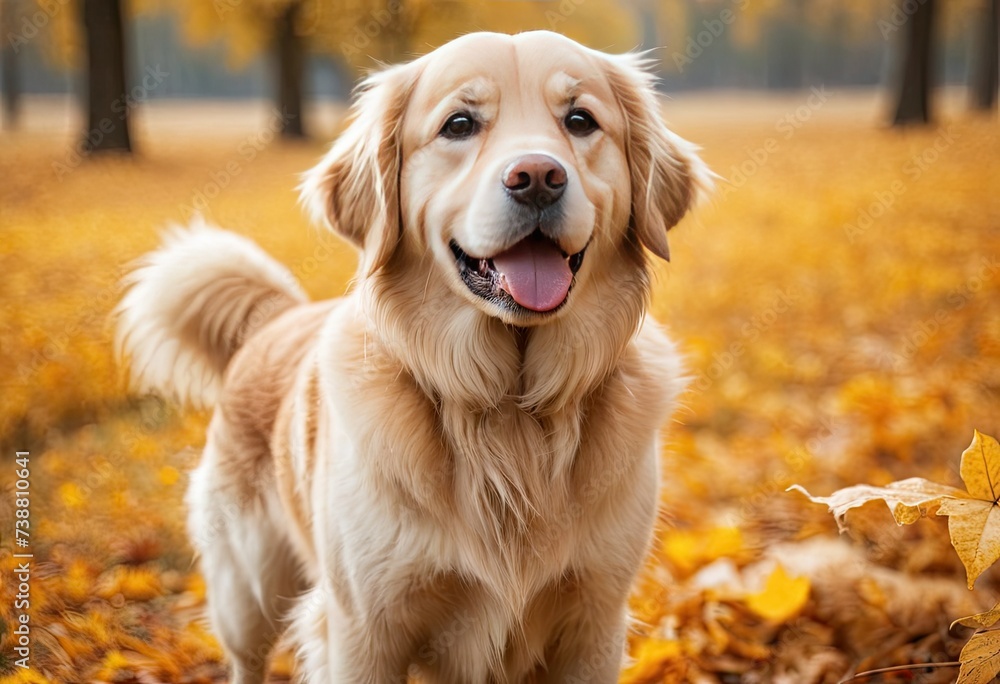 The golden retriever dog in autumn park
