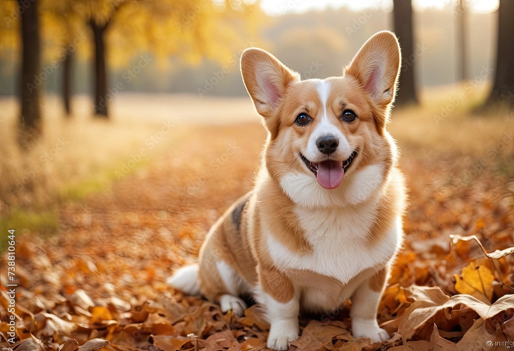 The corgi dog in autumn park