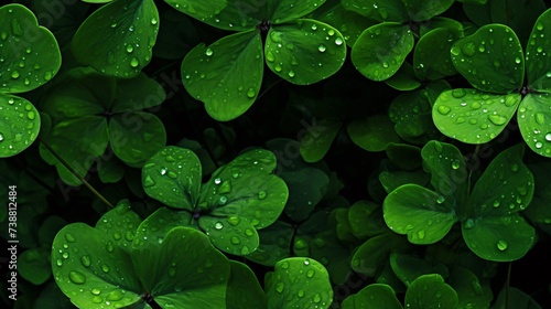 a group of green leaves with water droplets