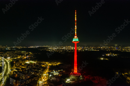 Aerial winter view of Lithuania Independence Day, Vilnius TV Tower, Lithuania