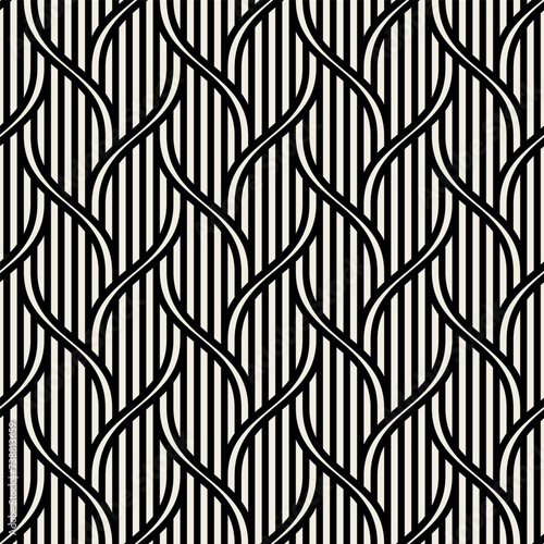 Vector seamless pattern with geometric waves. Endless stylish texture. Ripple monochrome background.