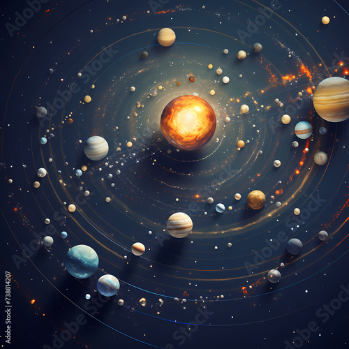 Solar system with planets in alignment.