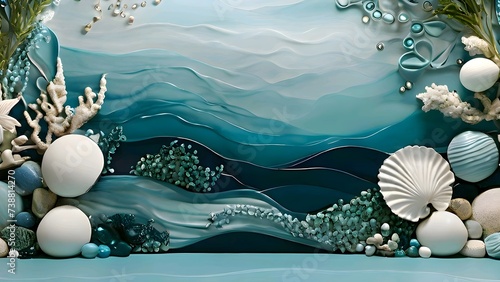 Ocean background with coral reefs and shells.