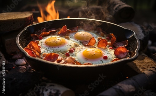 a pan of food on a fire