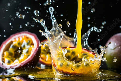 a fruit with juice splashing into it