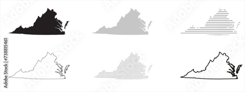 Virginia State Map Black. Virginia map silhouette isolated on transparent background. Vector Illustration. Variants.