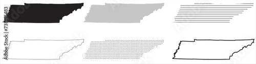 Tennessee State Map Black. Tennessee map silhouette isolated on transparent background. Vector Illustration. Variants.