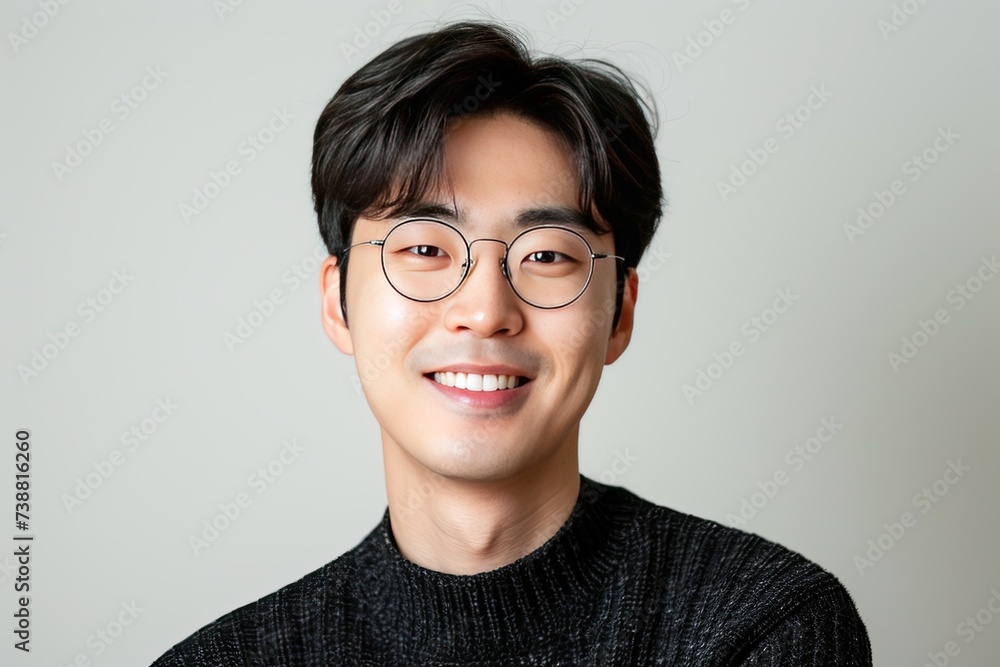 Radiant and cheerful Asian young man showcasing a warm smile against a clean, white background Radiant and cheerful Asian young man showcasing a warm smile against a clean, white background