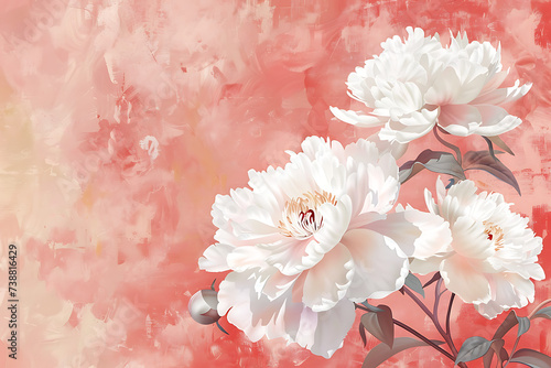 white peonies on a pink background in the style of mi