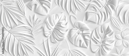 a piece of wallpaper with leaves is shown in white, in the style of soft renderings