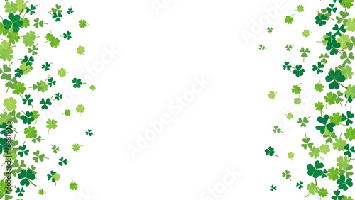 Frame shamrock or clover leaves flat design green backdrop vector illustration isolated for St. Patrick Day