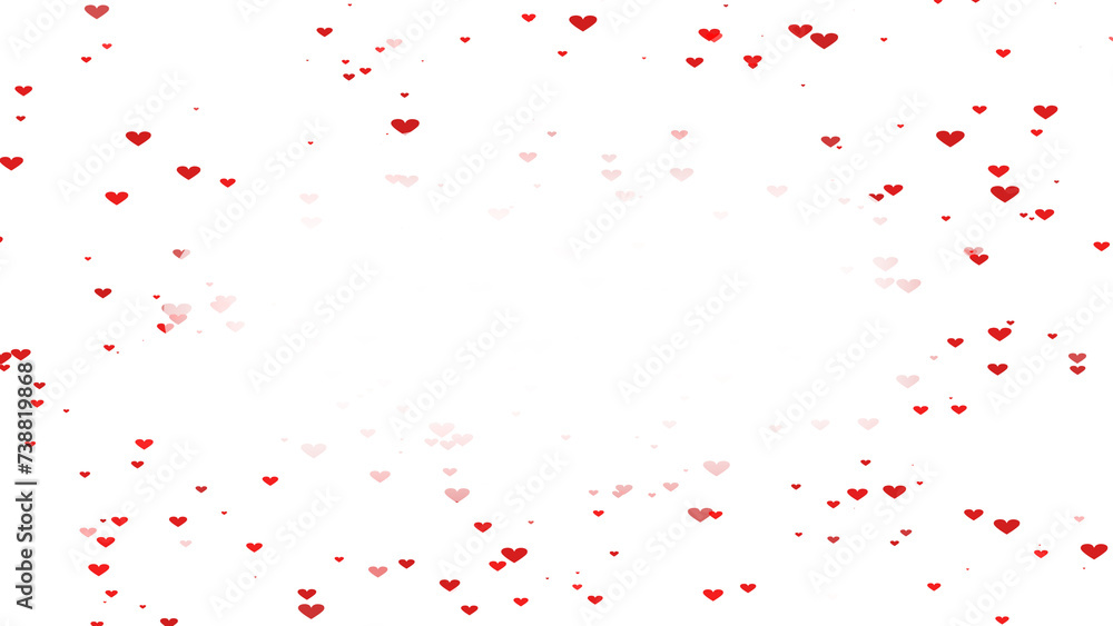 Romantic concept frame material (transparent background) with red hearts spread around. PNG with alpha channel. Valentine's Day greeting card concept. mother's day commemorative design