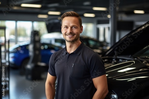 Portrait of a mechanical in a car shop.