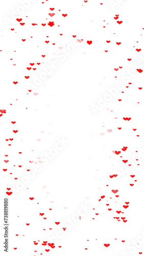 Romantic concept frame material (transparent background) with red hearts spread around. vertical. PNG with alpha channel. Valentine's Day greeting card concept. mother's day commemorative design