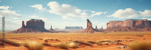 Panoramic view of landscape of American’s Wild West with desert sandstones.