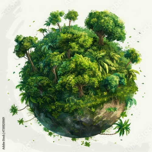 planet with several tropical trees and jungles, in the style of hyper-realistic animal illustrations, organic shapes