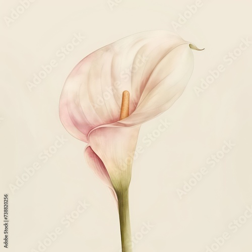  watercolor painting of a pink calla flower with pink and white buds