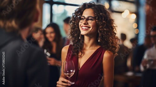 a woman smiling with a wine glass