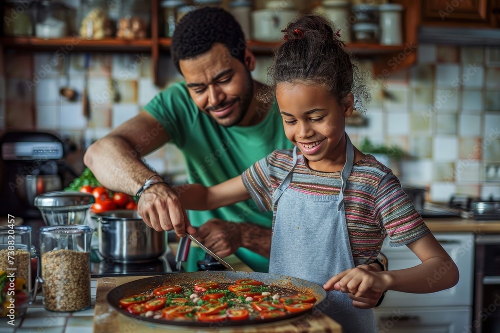A young woman and man in casual clothing prepare a fast food pizza in their cozy kitchen, their faces filled with joy as they work together in their own personal pizzeria