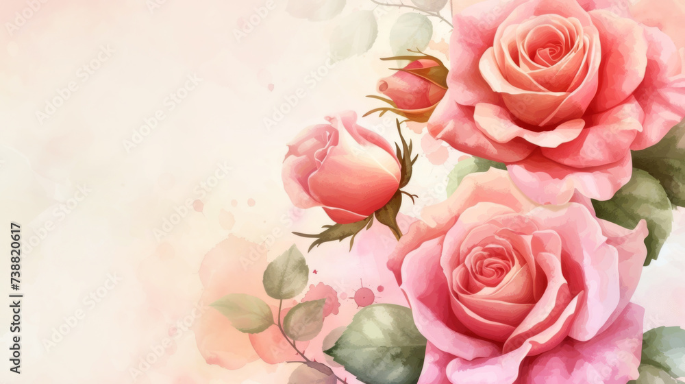 Obraz premium Watercolor painting of delicate roses on a textured background, ideal for romantic and artistic themes.