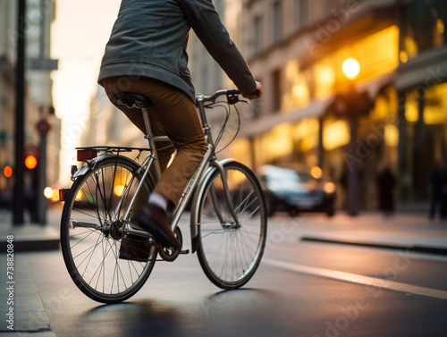 A person rides a bicycle at a relaxed pace through the city streets, enjoying the scenery. © Szalai