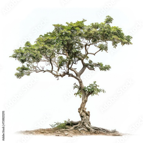  tree on a white background, in the style of delicately rendered landscape