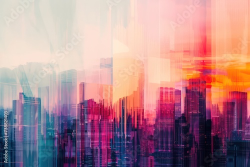 art cityscape city skyscape  abstract abstract pattern photo  in the style of data visualization  colorful vibrations