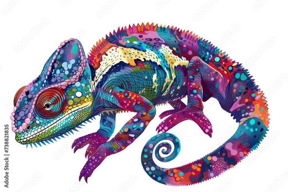 Obraz premium colorful chamelon painted with various color schemes on white background