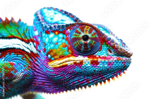 colorful chamelon painted with various color schemes on white background
