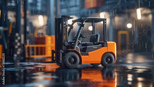 forklift truck moving in warehouse