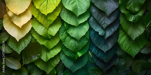 A textured arrangement of overlapping leaves in varying shades of green