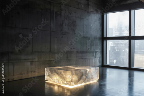 Underlit Quartz Podium Soft light emanating from beneath highlighting the products elegance photo