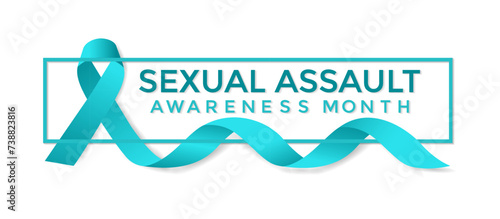 Sexual assault awareness month concept. Banner with teal ribbon Vector illustration . Poster, flyer and Banner, background design.