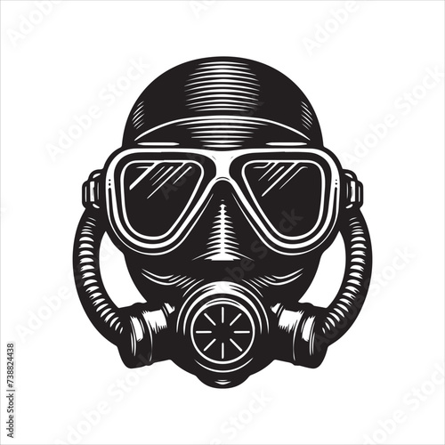 silhouettes of diving mask isolated on white background