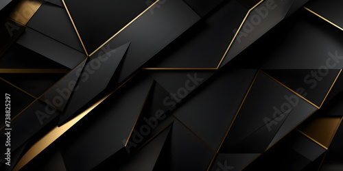 Modern black geometric shapes with gold trim on a luxurious background