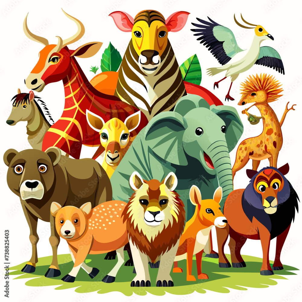 All Animals, real paint style, white background All Animals, real paint style, white background