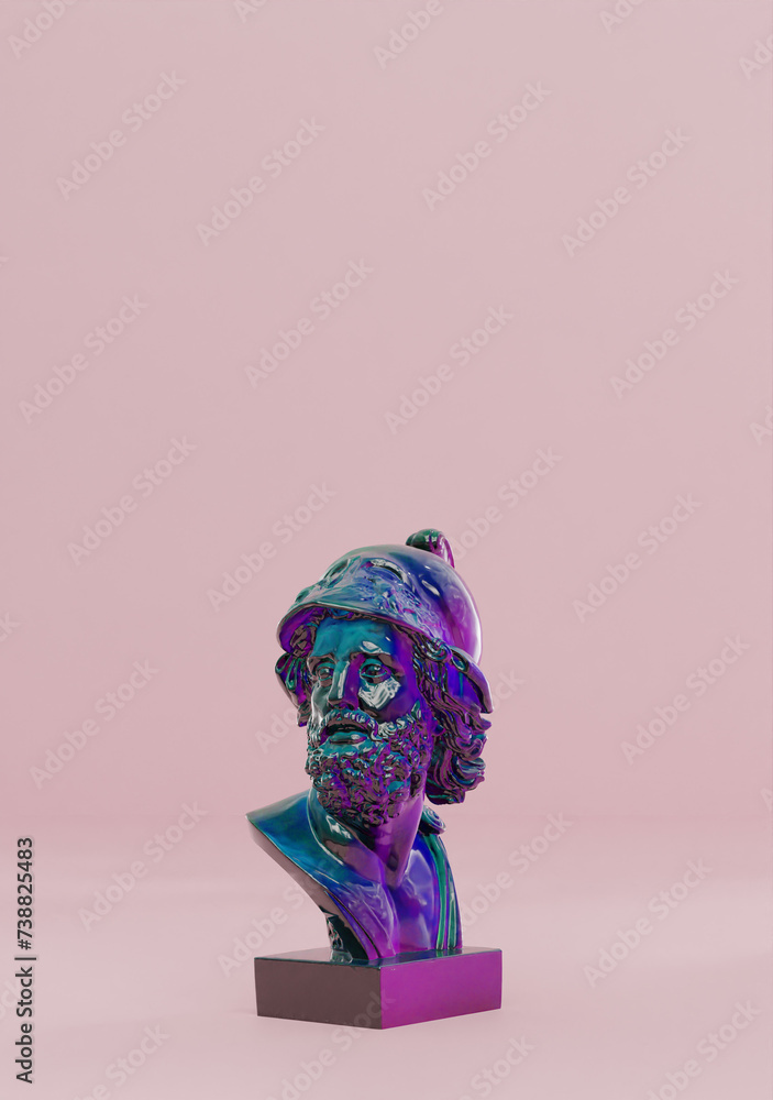 Wielokolorowa abstrakcyjna głowa posągu popiersie na różowym tle w studio - obrazy, fototapety, plakaty 